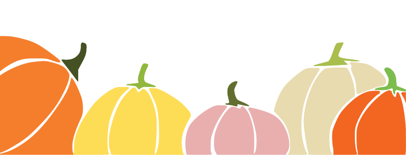 illustrated pumpkins in orange yellow tan and light pink